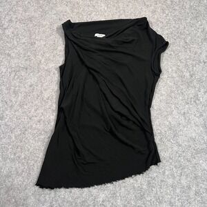 Helmut Lang Black Sleeveless Cowl Neck Fringed Blouse Women's Size Small